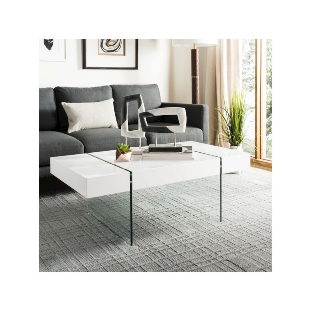 Jacob Rectangular Glass Leg Modern Coffee Table, White/Glass Legs. Picture 5