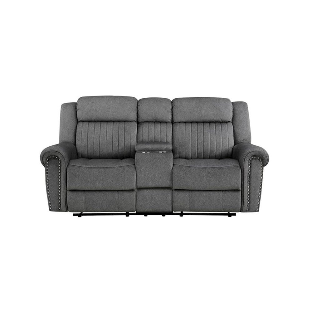 Brennen Microfiber Double Reclining Love Seat With Center Console In Charcoal. Picture 5
