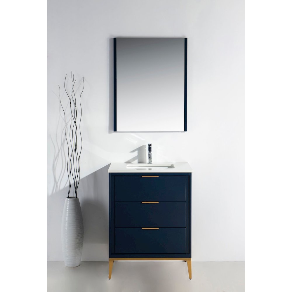 Divani 24'' Gloss Blue Vanity W/ Quartz Counter Top (Back Splash Free). Picture 7