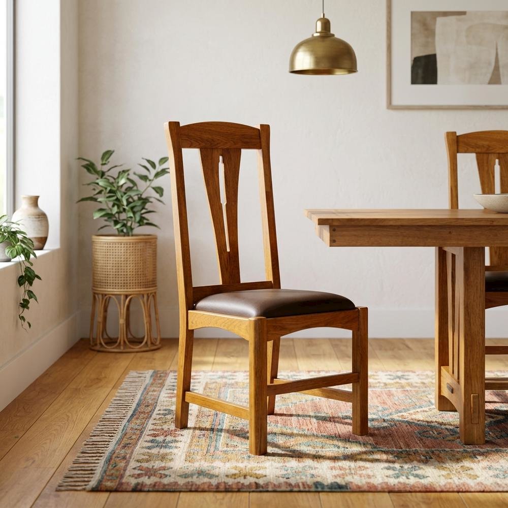Set of 2 distressed amber wood side chairs with top grain leather seats. Picture 3