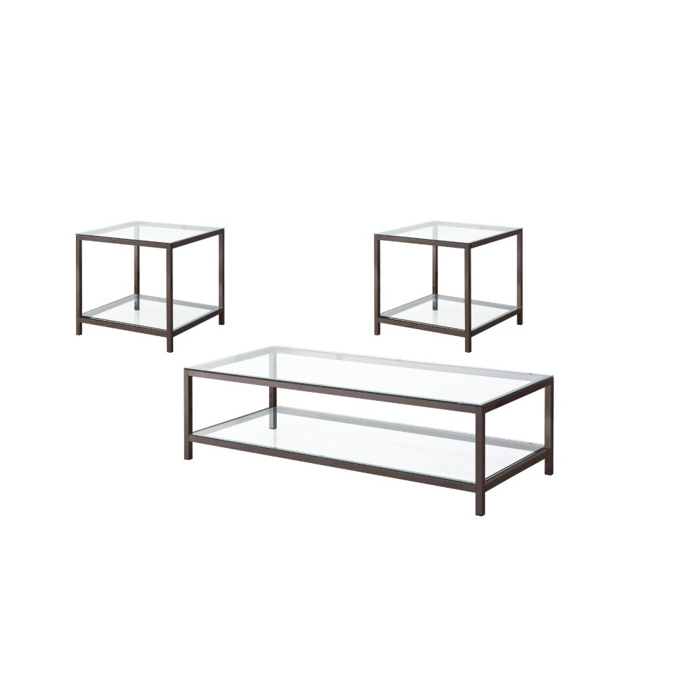 Trini 3-piece Coffee and End Table Set Black Nickel. Picture 1