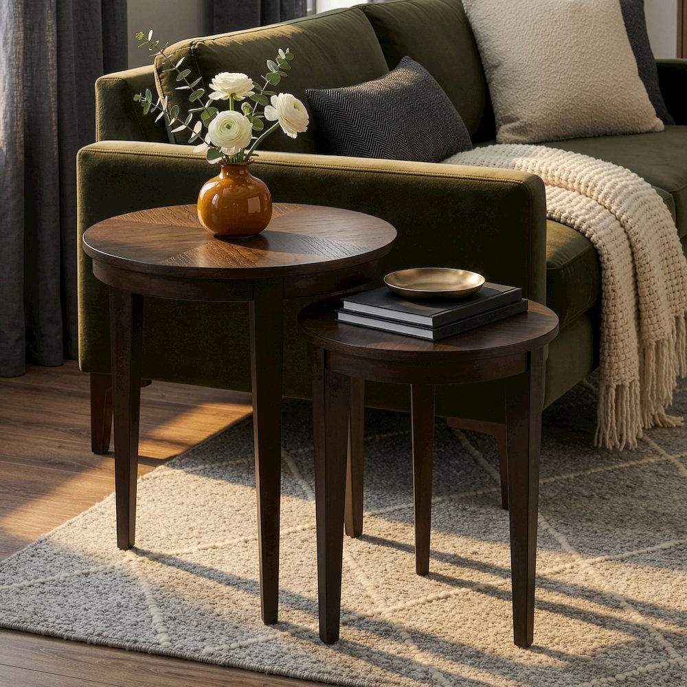 Lacey Round Nest Of Tables, Dark Brown. Picture 2