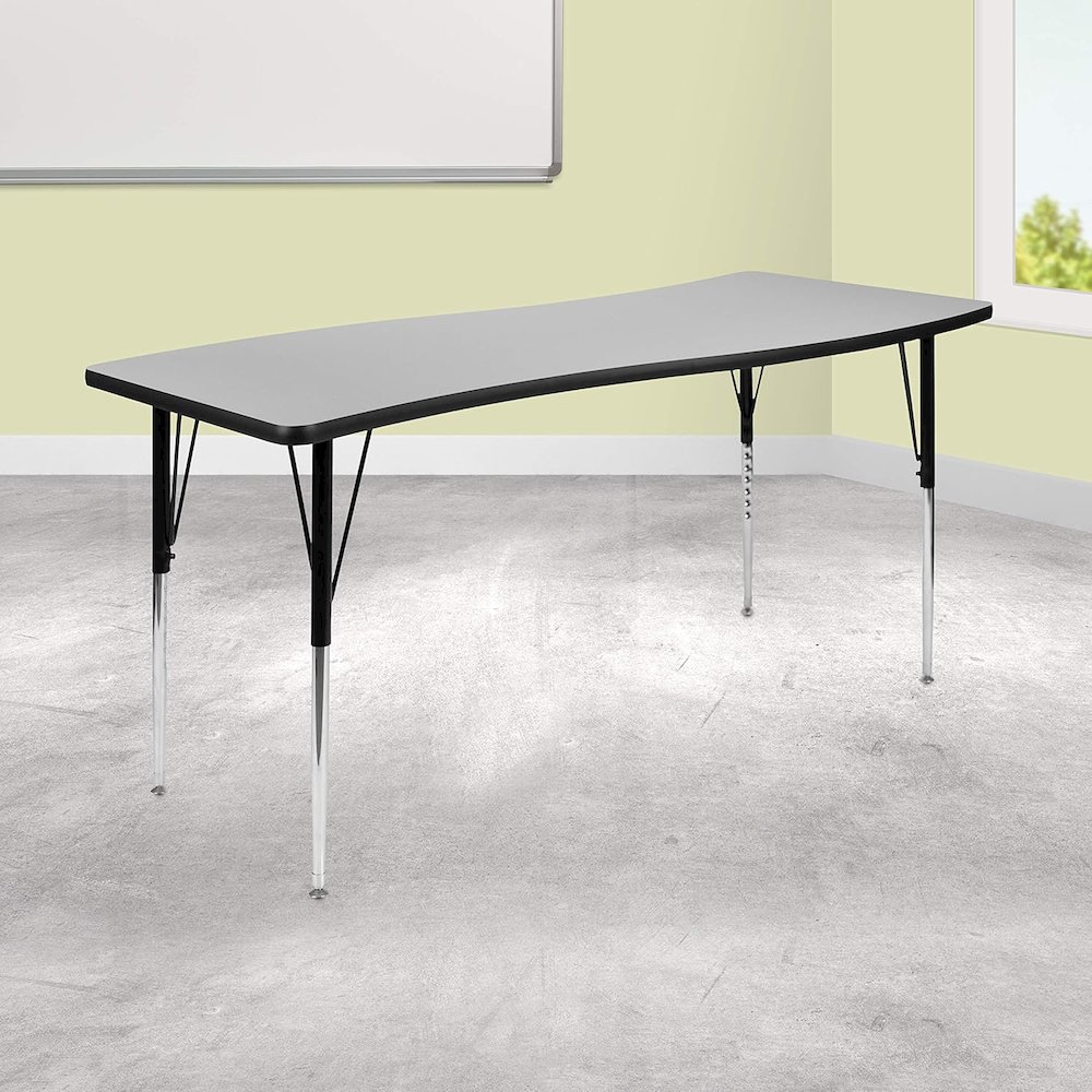 Mobile 26"W x 60"L Rectangular Wave Flexible Collaborative Grey Thermal Laminate Activity Table - Standard Height Adjustable Legs. Picture 2