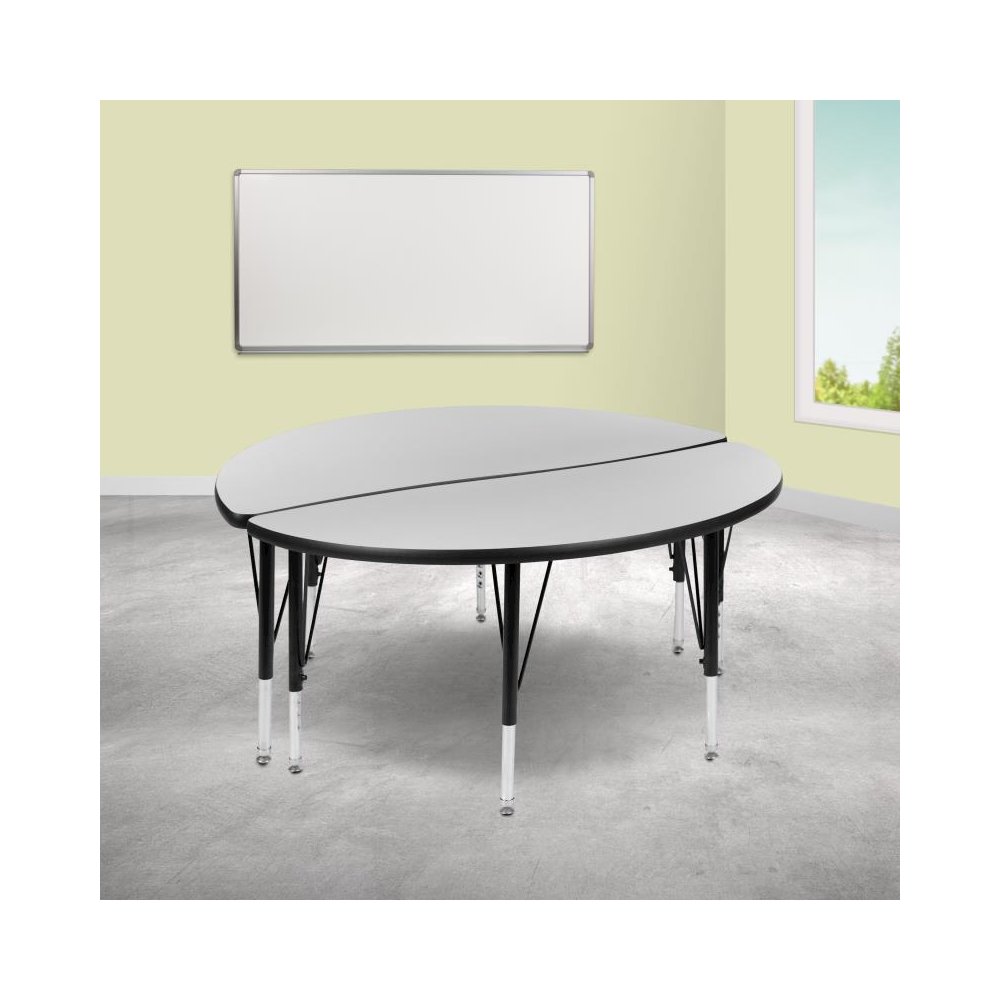 2 Piece 47.5" Circle Wave Flexible Grey Thermal Laminate Activity Table Set - Height Adjustable Short Legs. Picture 2