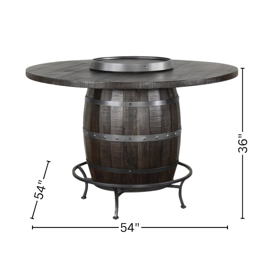 Brown Solid Wood Pub Table with Wine Barrel Base, Unique Barrel Table. Picture 4
