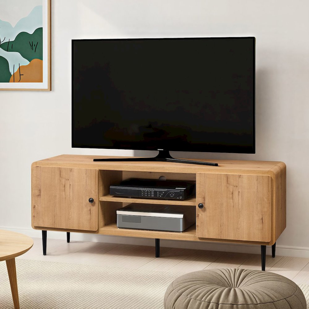 Techni Mobili Mid-Century Modern TV Stand for TV’s Up to 60”, Oak. Picture 13