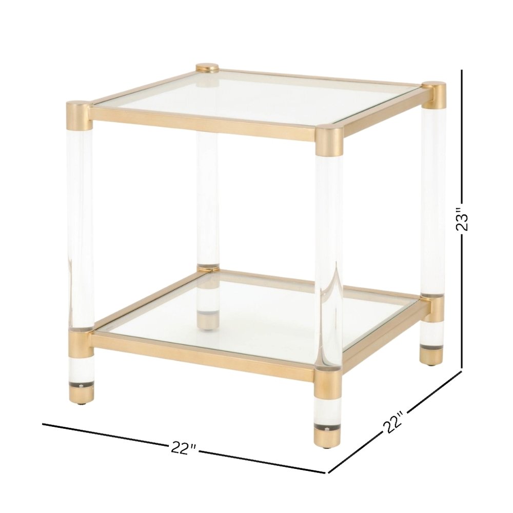 Gold End Table, Tempered Glass Top, Metal Frame, Acrylic Legs. Picture 6