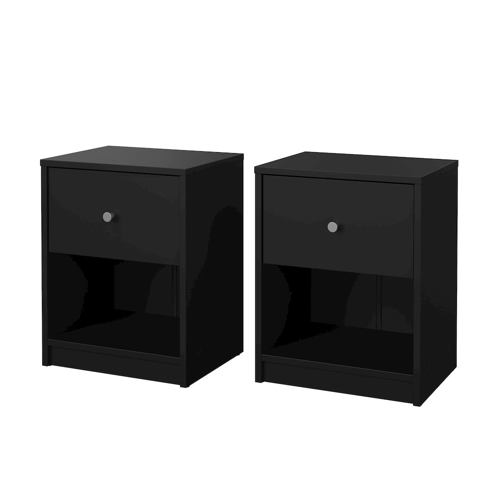 Portland 1 Drawer Nightstand - Set of 2, Black. Picture 2
