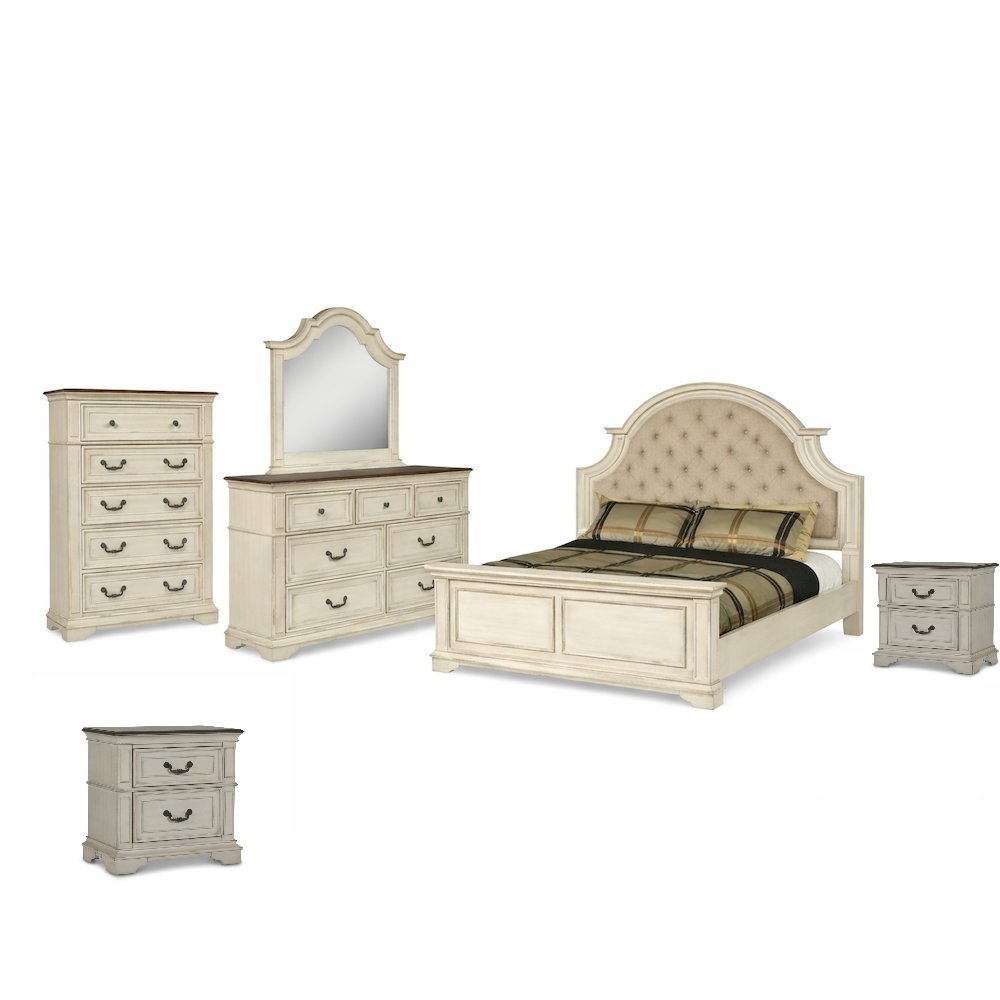 Furniture Anastasia 6-Piece King Wood Bedroom Set in Ant White. Picture 1