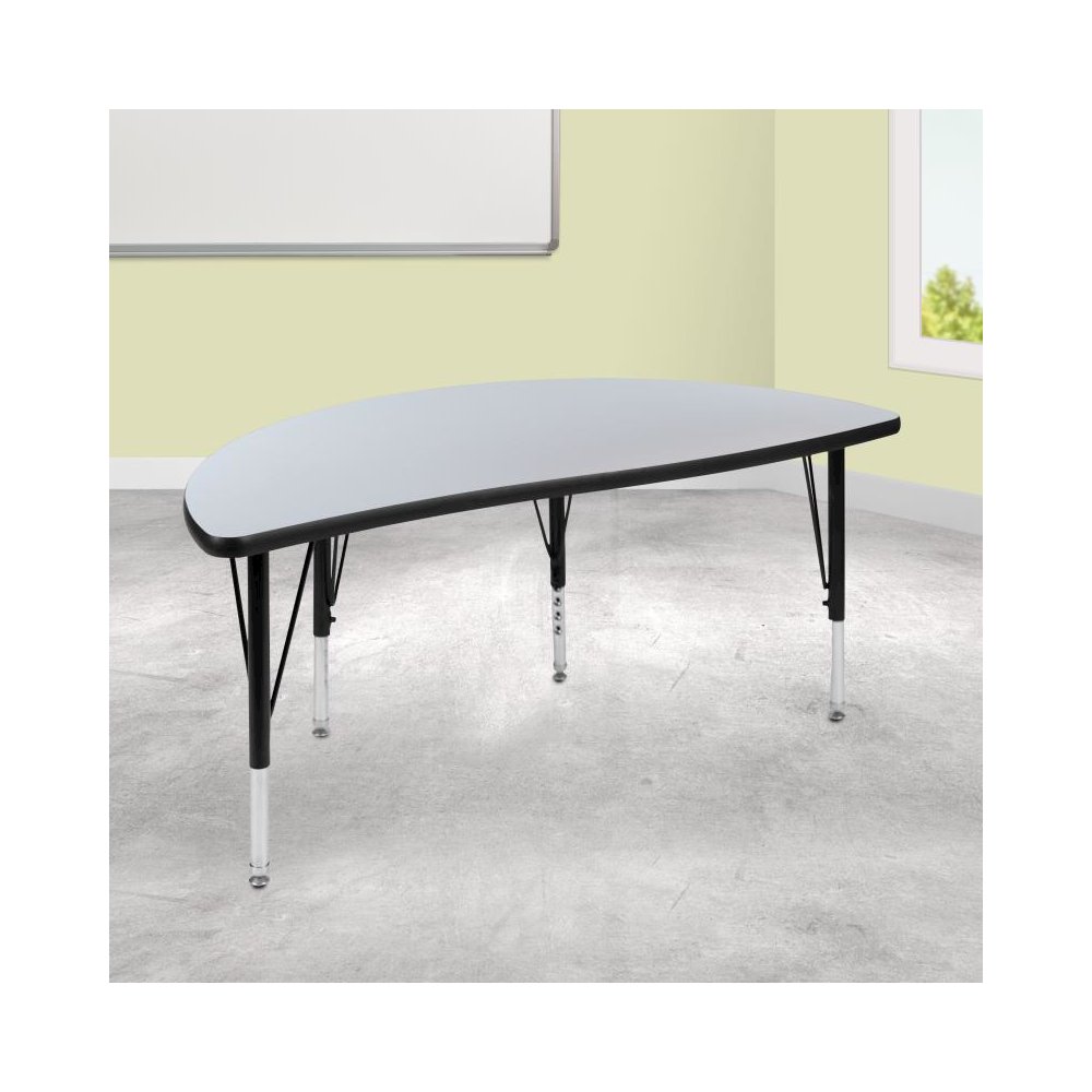 47.5" Half Circle Wave Flexible Collaborative Grey Thermal Laminate Activity Table - Height Adjustable Short Legs. Picture 2