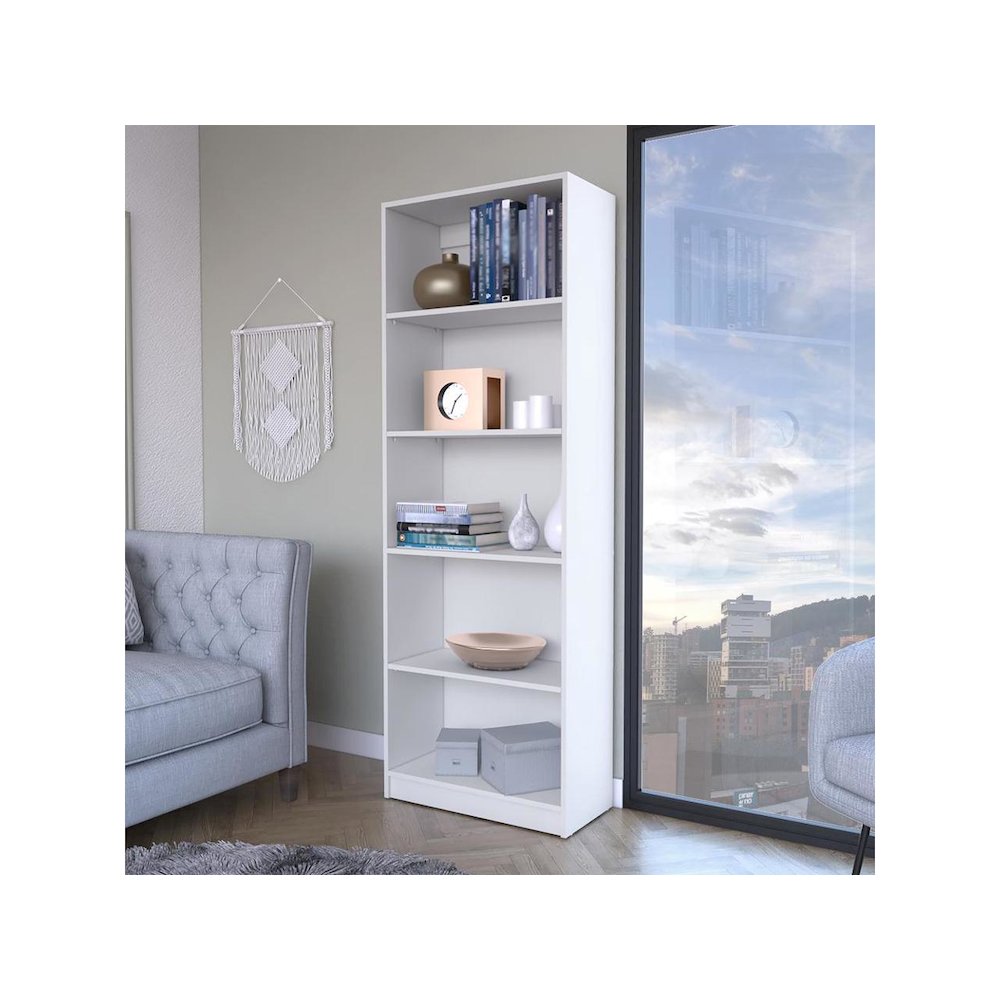 Bookcase 4-Shelves Benzoni with Ample Storage and Modern Design, White. Picture 2