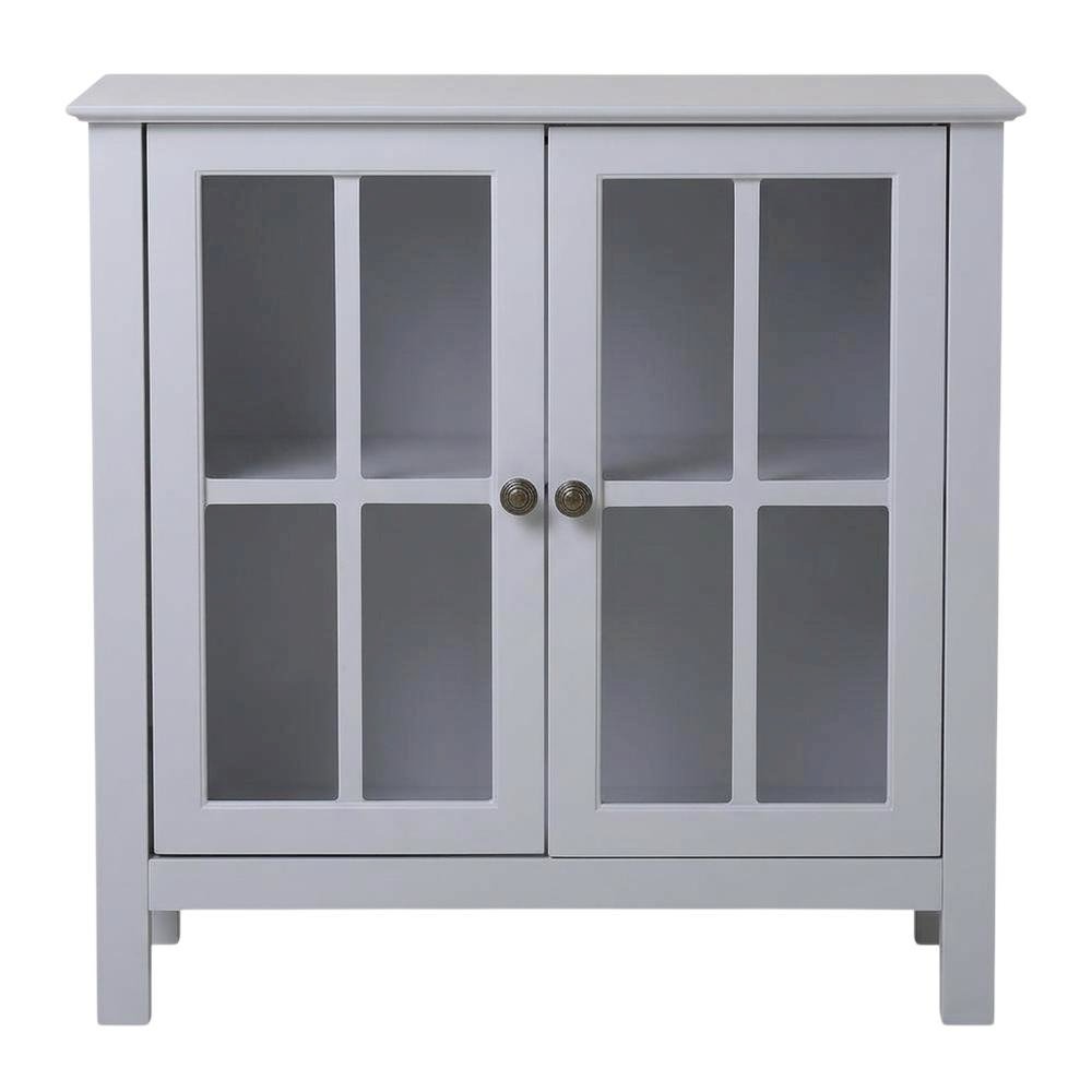 Dark Gray Glass Door Accent Cabinet with Fiberboard Construction. Picture 3