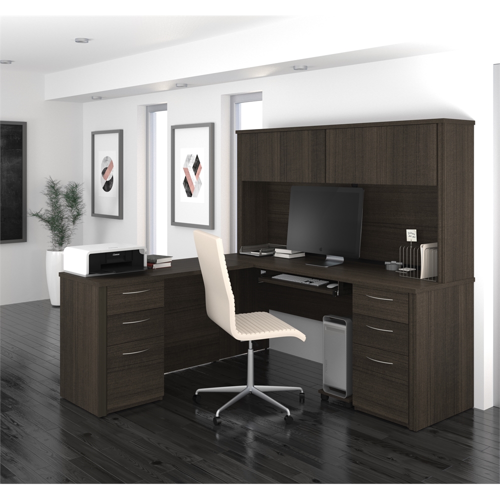 L-Shaped Desk with Hutch and 2 Pedestals. Picture 4