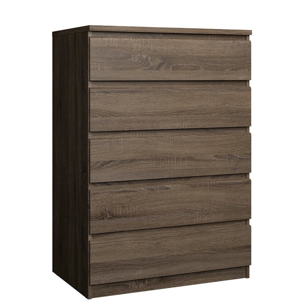 Brown 5 Drawer Chest - Tall Wooden Dresser for Bedroom Storage Solutions. Picture 3