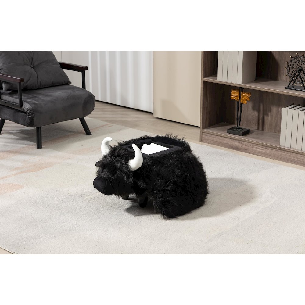 Home 2 Office Kids Harry the Cow Animal Sorage Ottoman Stool - Black Fur. Picture 5