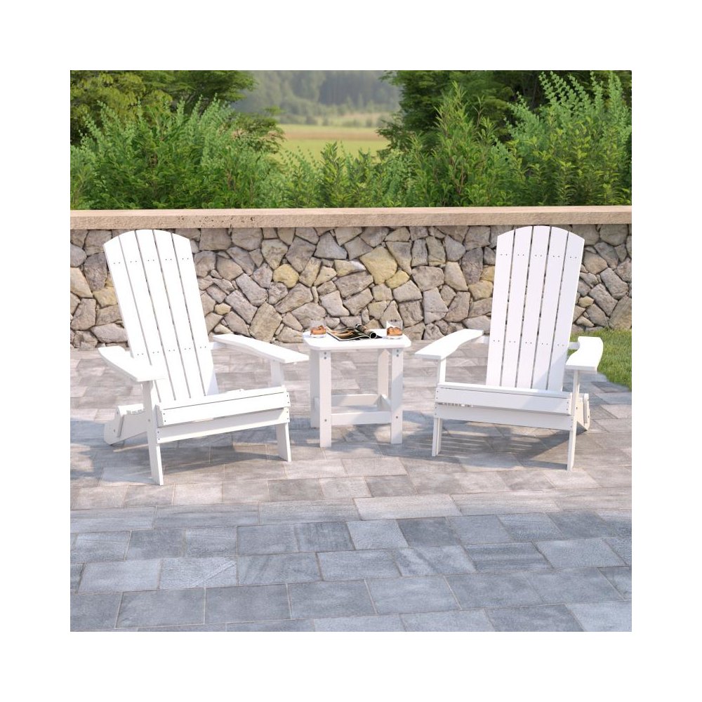 2 Pack All-Weather Poly Resin Folding Adirondack Chair with Side Table. Picture 2