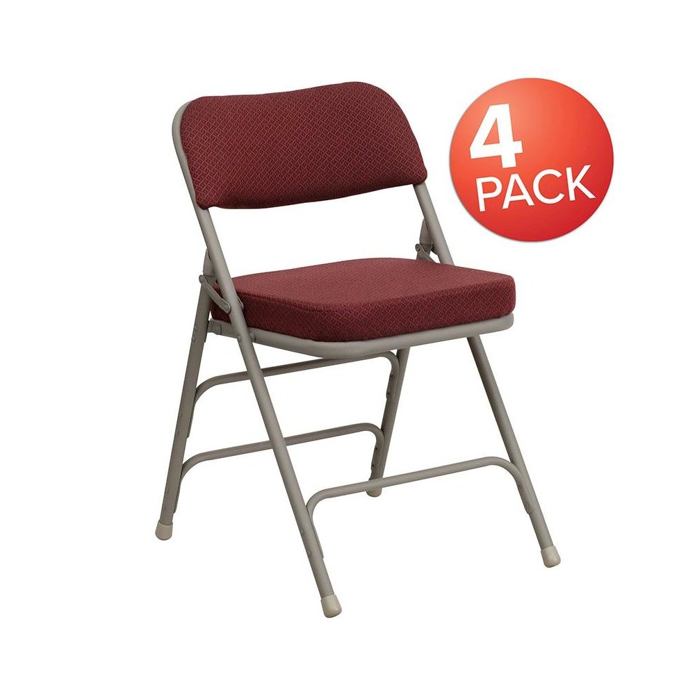4 Pk. Triple Braced & Double Hinged Burgundy Fabric Metal Folding Chair. Picture 1