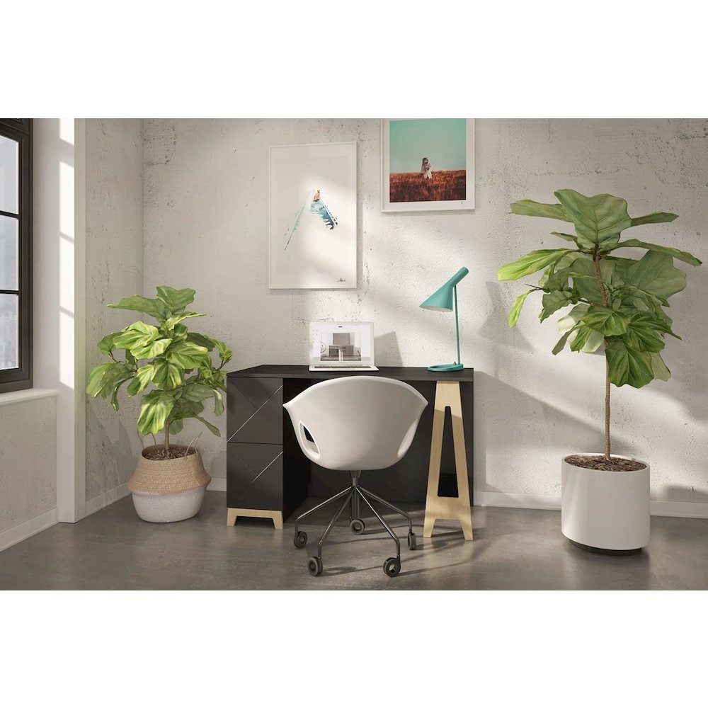 2-Drawer Home Office Desk, Black. Picture 3