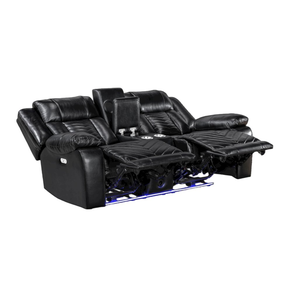 Sensa Power Reclining Loveseat.withBluetooth Speaker with Led Belt Black. Picture 1