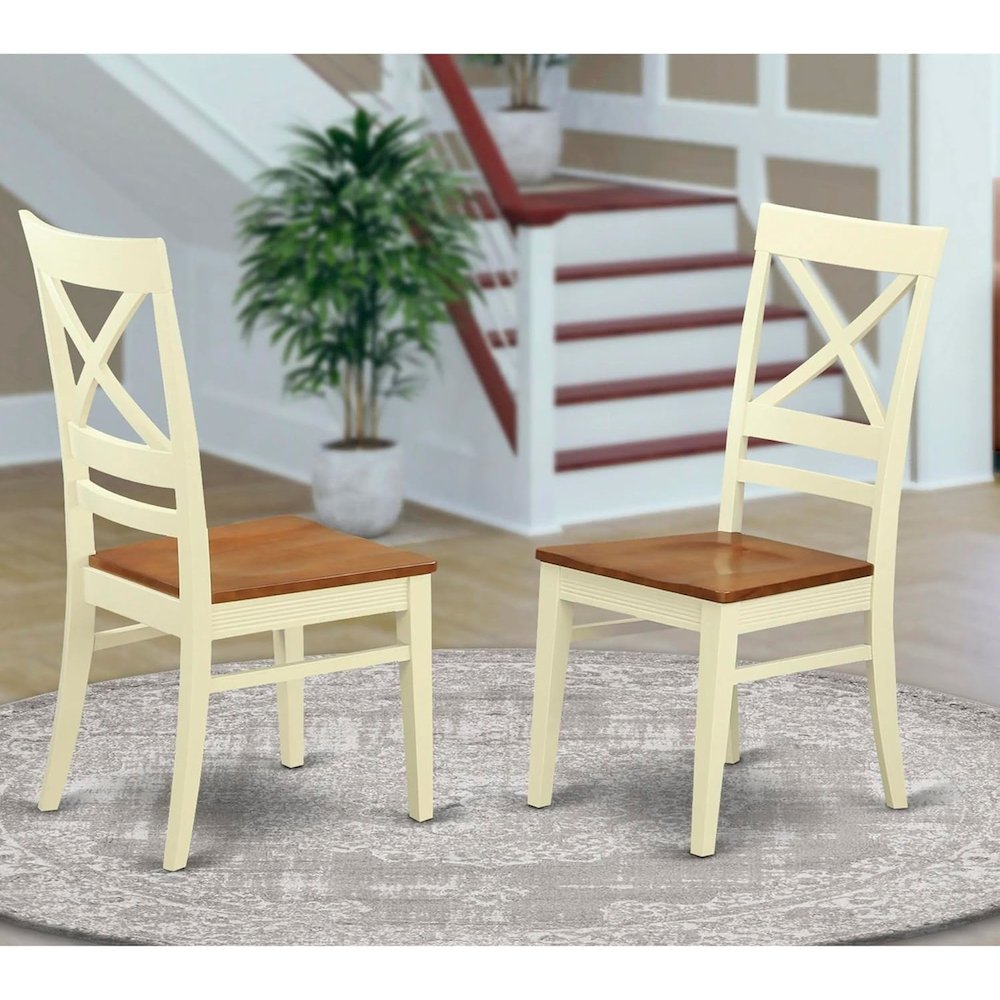 Quincy  Dining  Kitchen  dining  Chair  With  X-Back  in  Buttermilk  &  Cherry  Finish,  Set  of  2. Picture 2