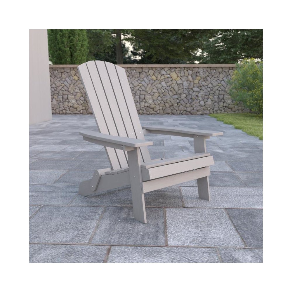 All-Weather Poly Resin Indoor/Outdoor Folding Adirondack Chair in Gray. Picture 2