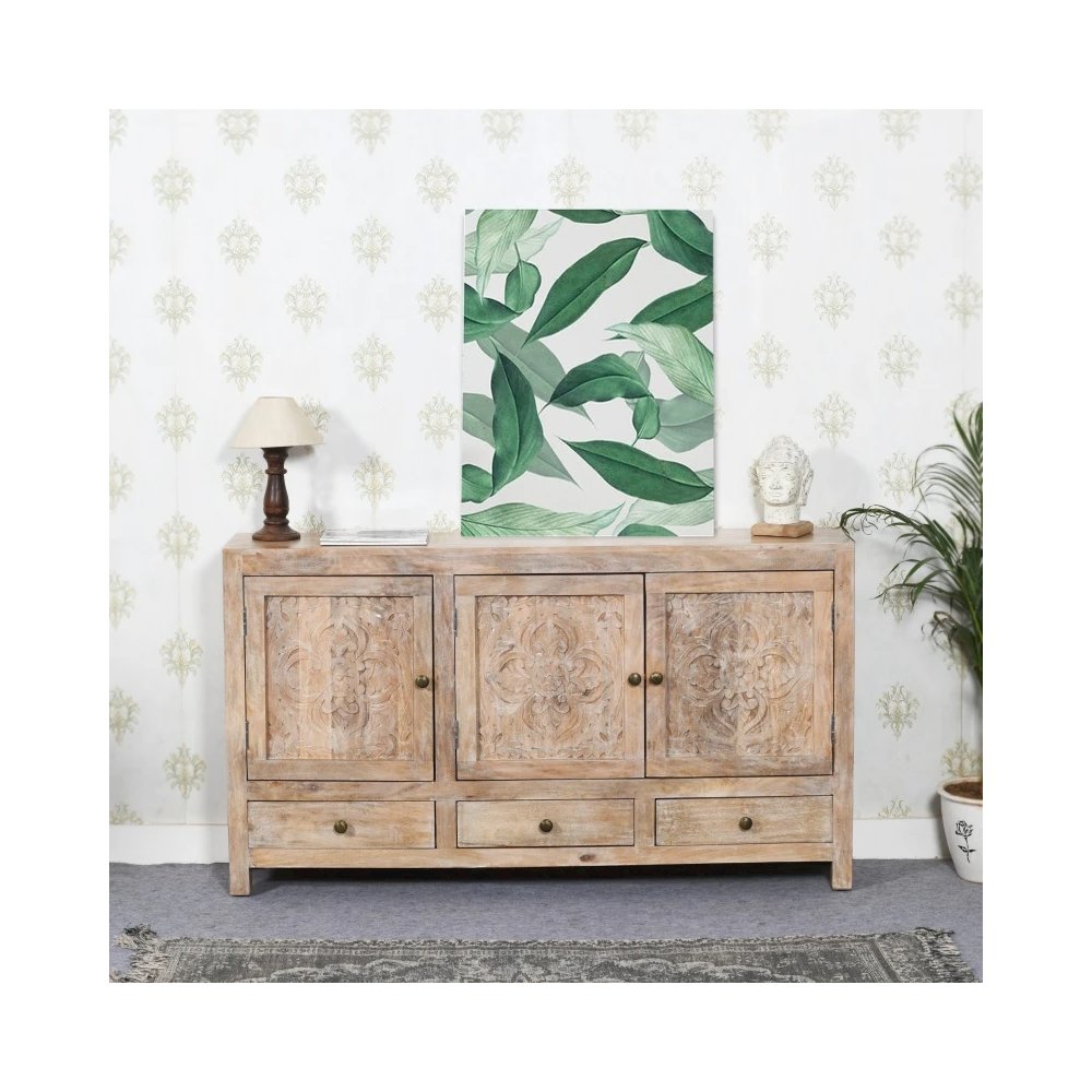 Weatherly 3 Handcarved Doors,3 Drawers Accent Cabinet. Picture 3