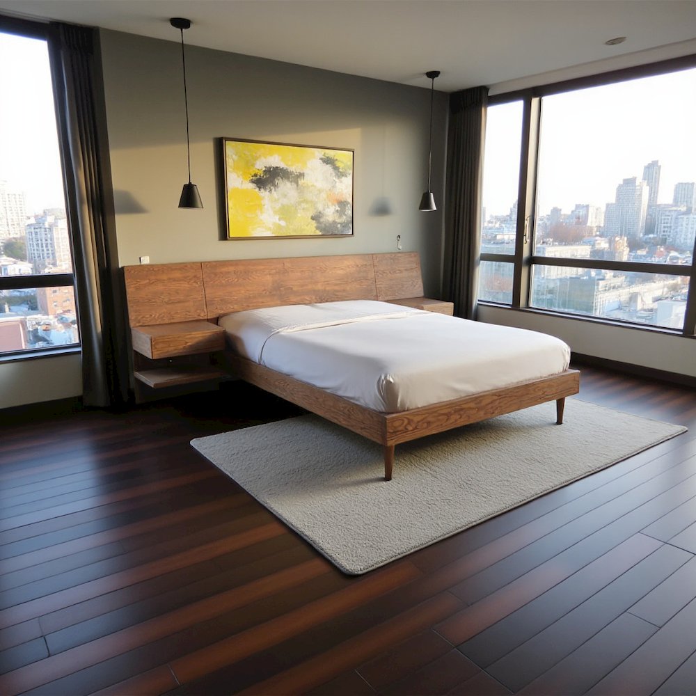 King Size Bedroom Set with Platform Bed and Two Matching Nightstands. Picture 2