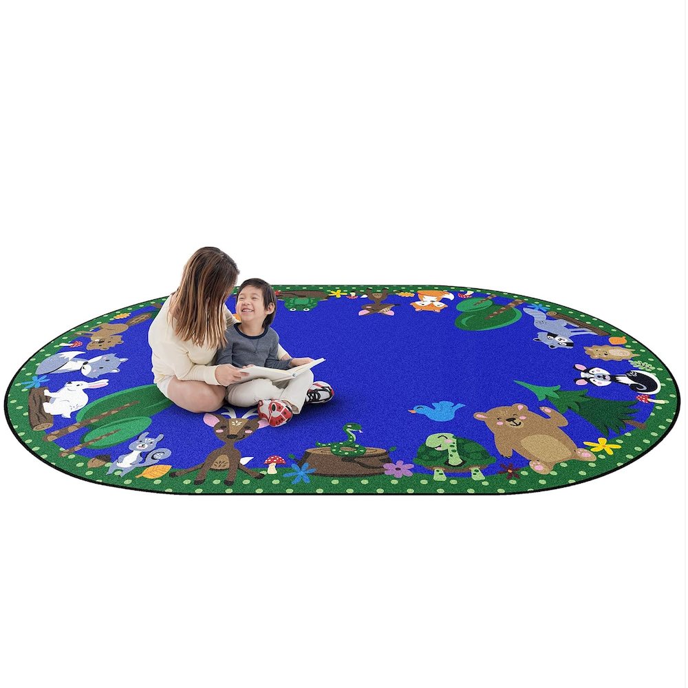 Kid Essentials Animals Among Us 5'4" x 7'8" Oval Area Rug in Color Multi. Picture 2