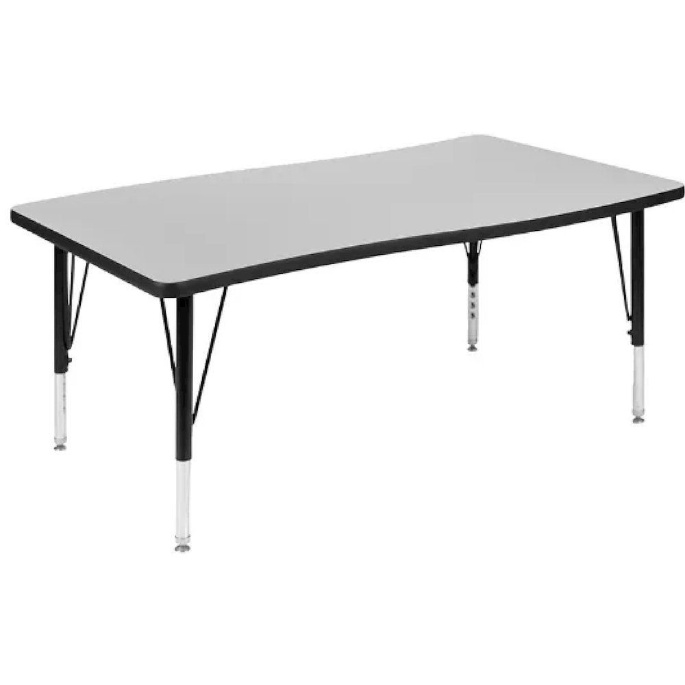 Mobile 28"W x 47.5"L Rectangular Wave Flexible Collaborative Grey Thermal Laminate Activity Table - Standard Height Adjustable Legs. Picture 1