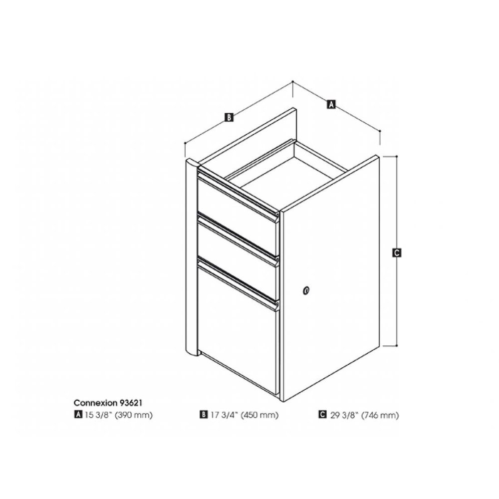 Connexion Add-On 3 Drawer Pedestal, 16W, Antigua & Black. Picture 3