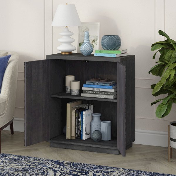 Alston 28" Wide Rectangular Accent Cabinet in Charcoal Gray. Picture 3