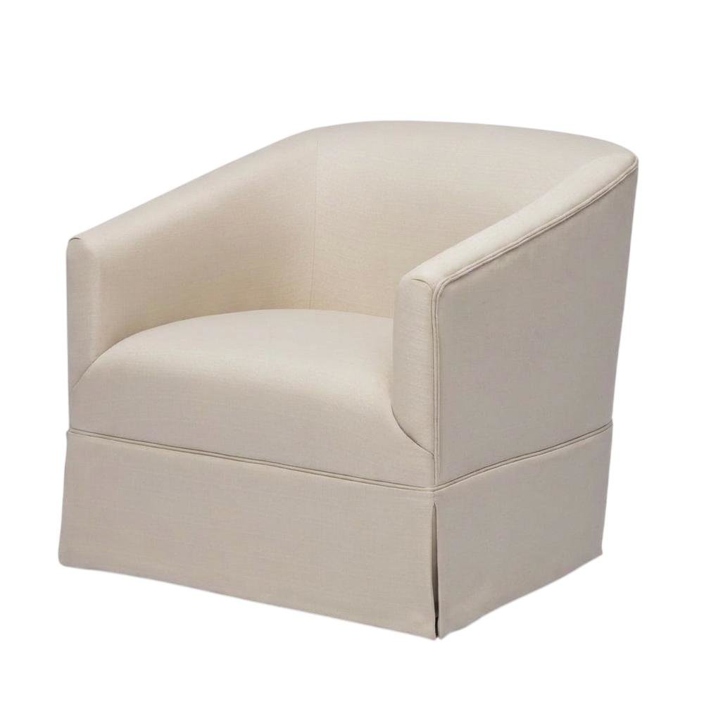 Beige Swivel Chair with Linen Skirted Design and Solid Wood Frame. Picture 5