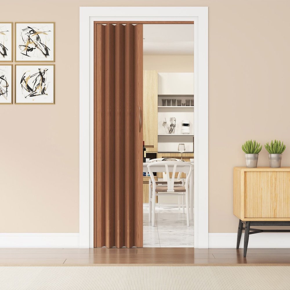 48" W Double Walled Foldable Heavy Duty Accordion Doors, Walnut. Picture 2