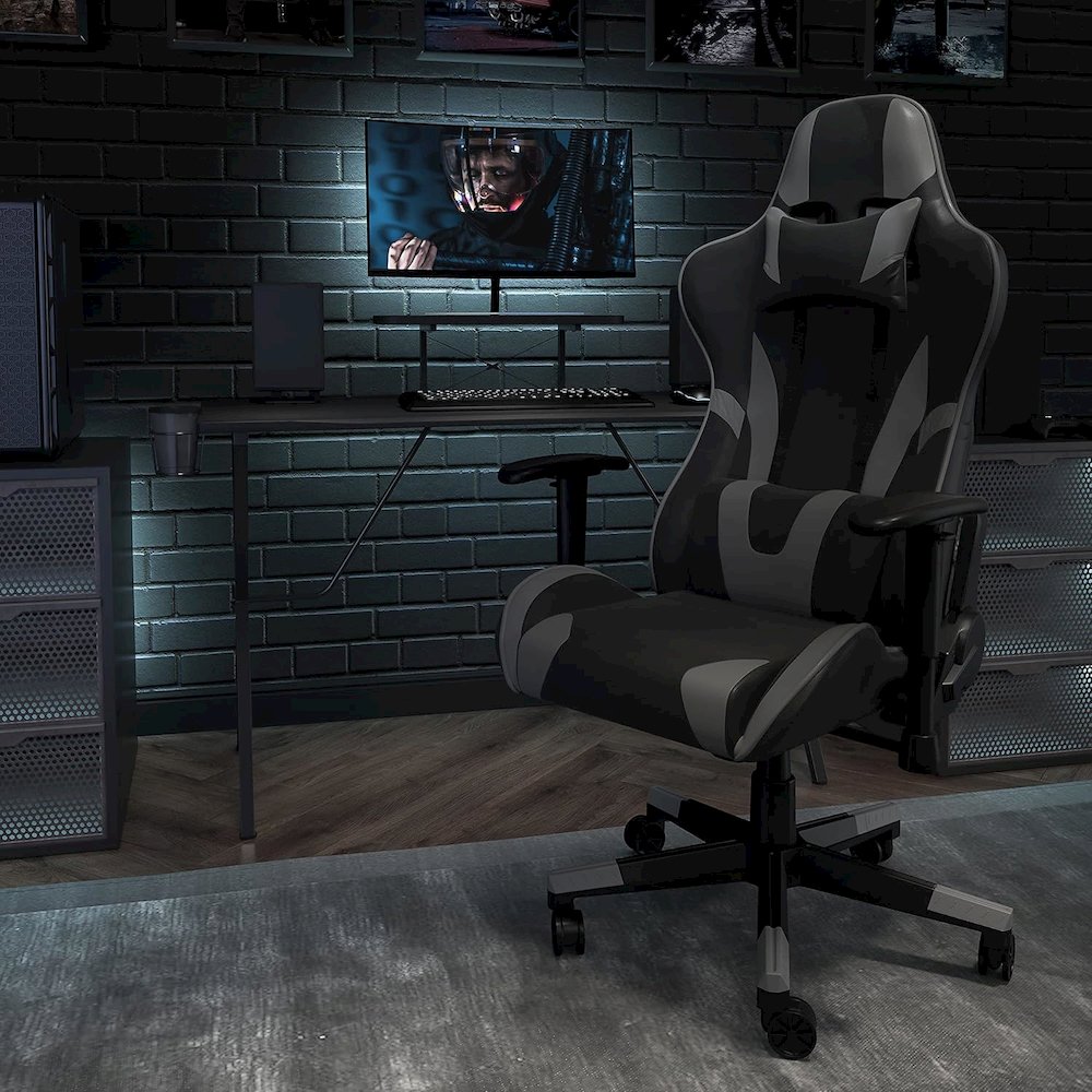 X30 Gaming Chair Racing Office Ergonomic Computer Chair with Fully Reclining Back and Slide-Out Footrest in Gray LeatherSoft. Picture 2