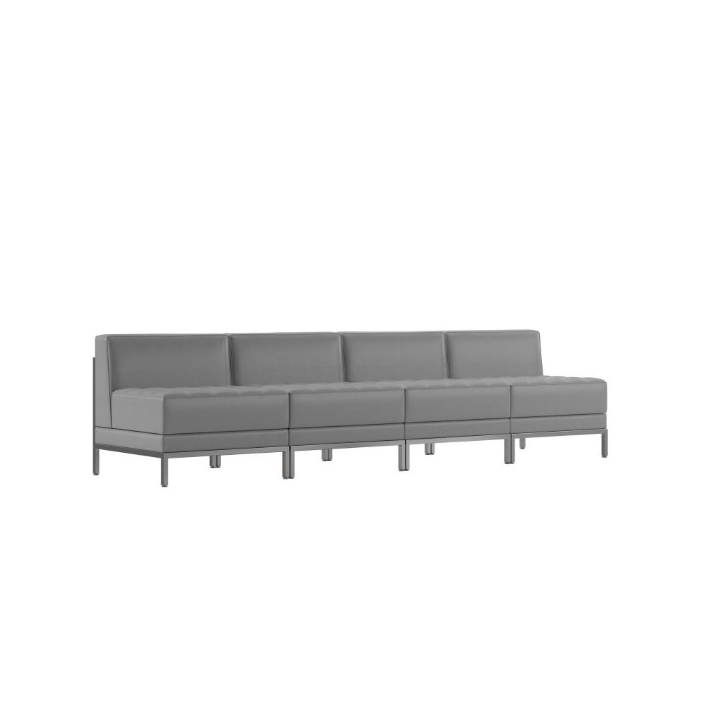 HERCULES Imagination Series 4 Piece Gray LeatherSoft Waiting Room Lounge Set - Reception Bench. Picture 1