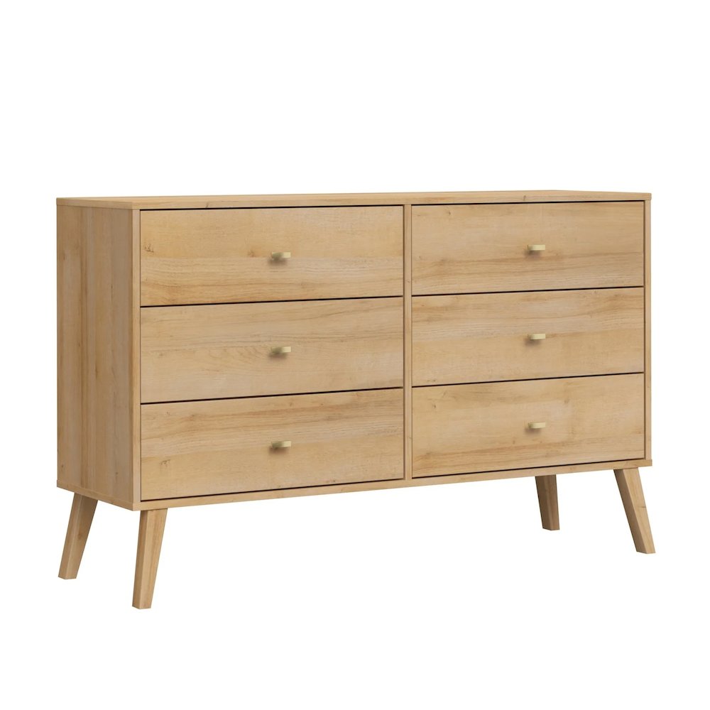 Milo 6-Drawer Wide Dresser Natural Oak Engineered Wood for Bedroom. Picture 1