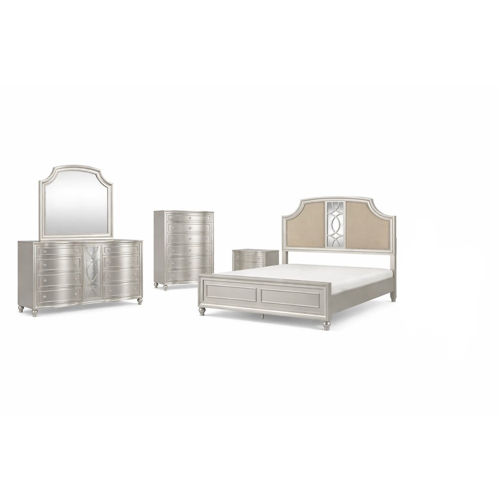 Reflections 5-Pc Wood King Bedroom Set (B/Dr/Mr/Ch/Ns), Silver. Picture 1