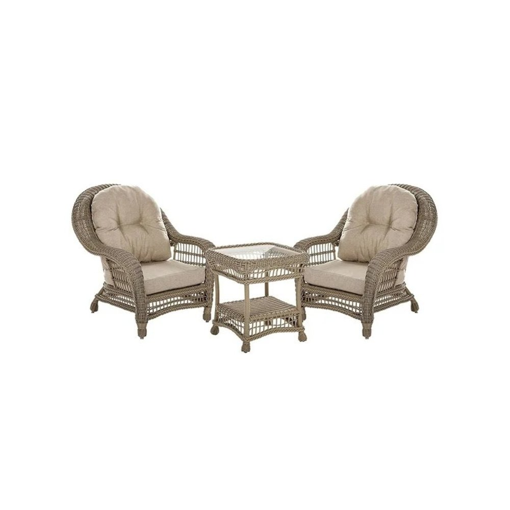Outdoor Garden Patio 3 Pc Cappuccino Furniture Conversation Set. Picture 1