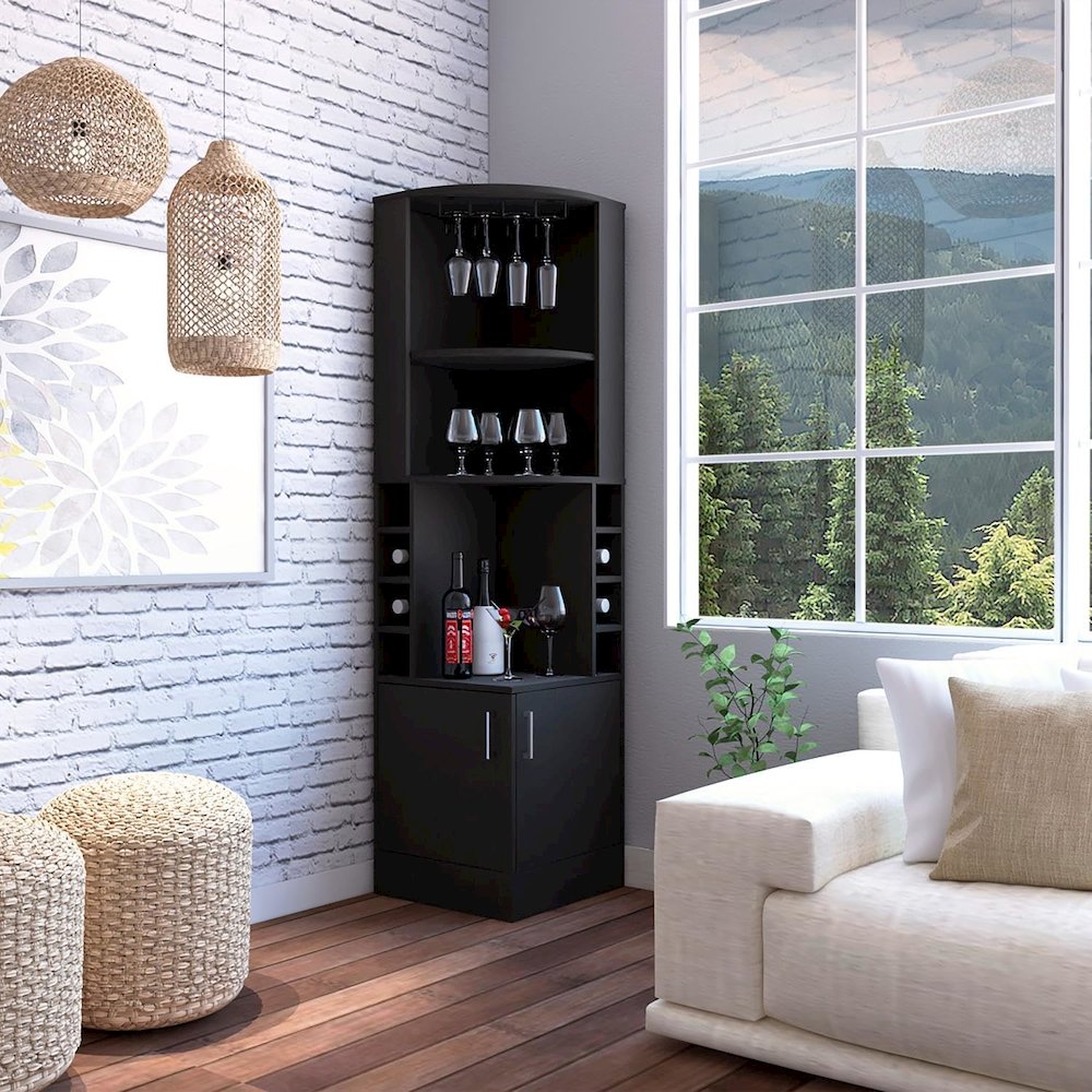 Being Kava Corner Bar Cabinet Black MDF. Picture 4