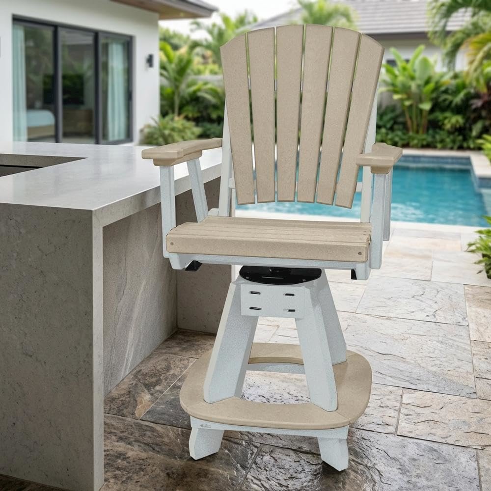 White Finish Counter Height Swivel Arm Chair With White Base For Outdoor Dining. Picture 3