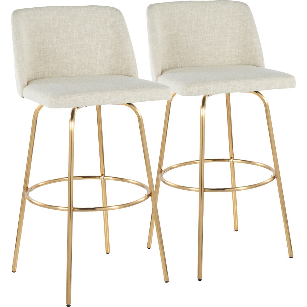 Cream Fabric, Gold Metal Toriano 30" Fixed-Height Barstool - Set of 2. Picture 1