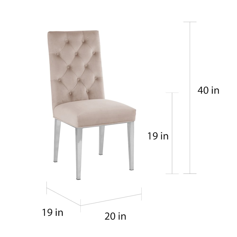 Velvet Tufted Side Chair Set of 2, Beige. Picture 2