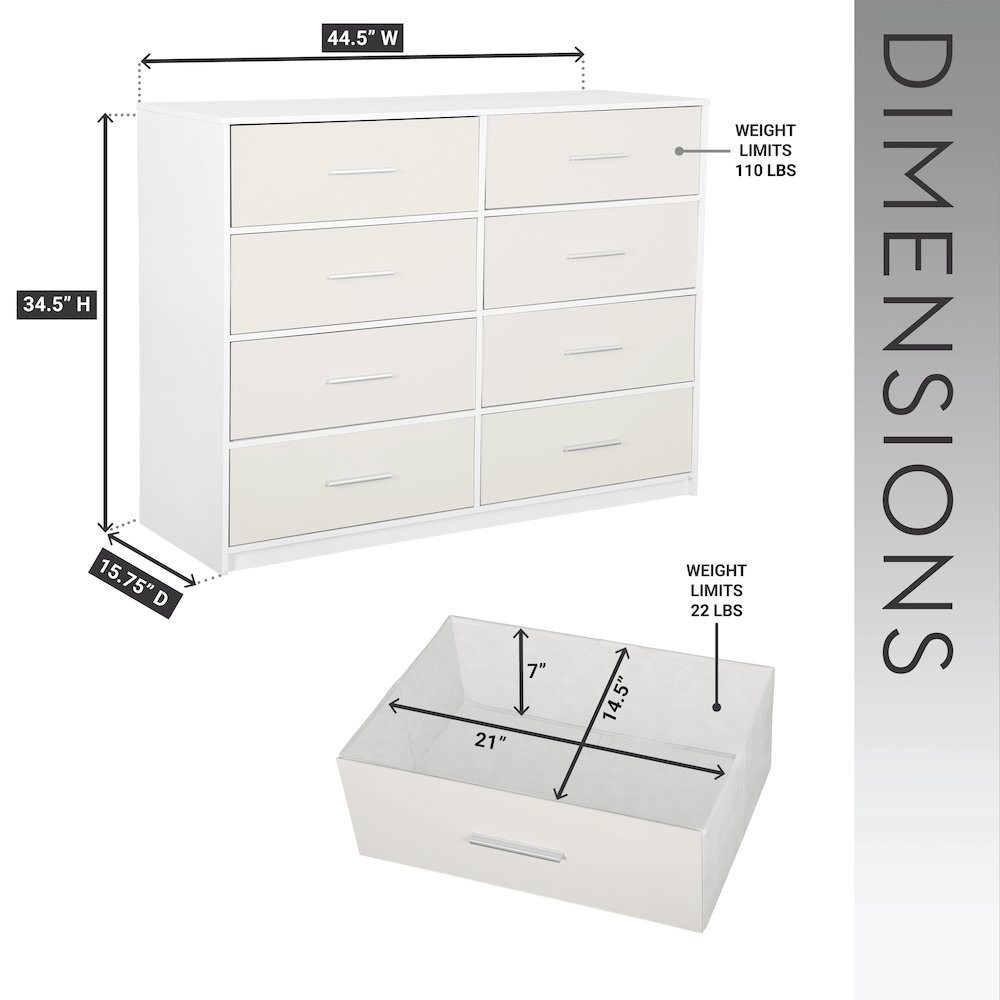 8-Drawer Dresser with Large Fabric Drawers, White. Picture 12