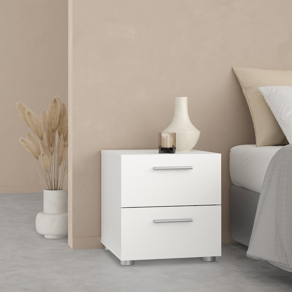 Austin 2 Drawer Nightstand - Set of 2, White. Picture 3