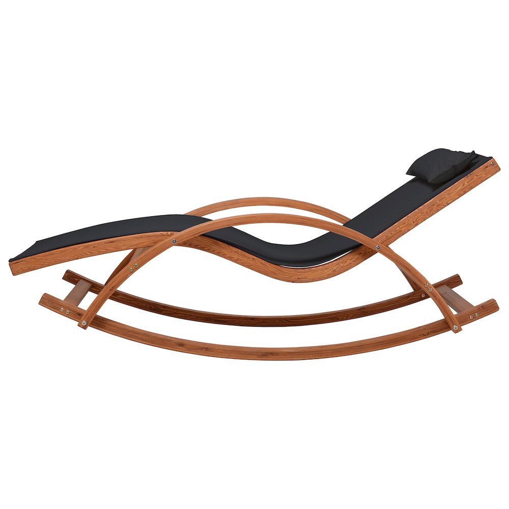 Outdoor Cedar Wood Patio Lounge Chair with Black Textilene Fabric. Picture 2