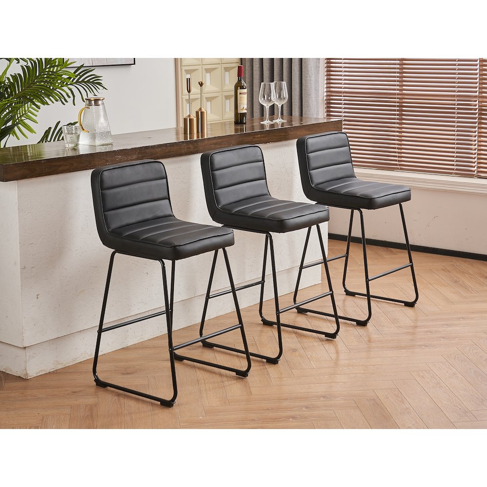 Home 2 Office Set of 3 Lakeview Upholstered Modern Black Barstools 26" Height. Picture 6