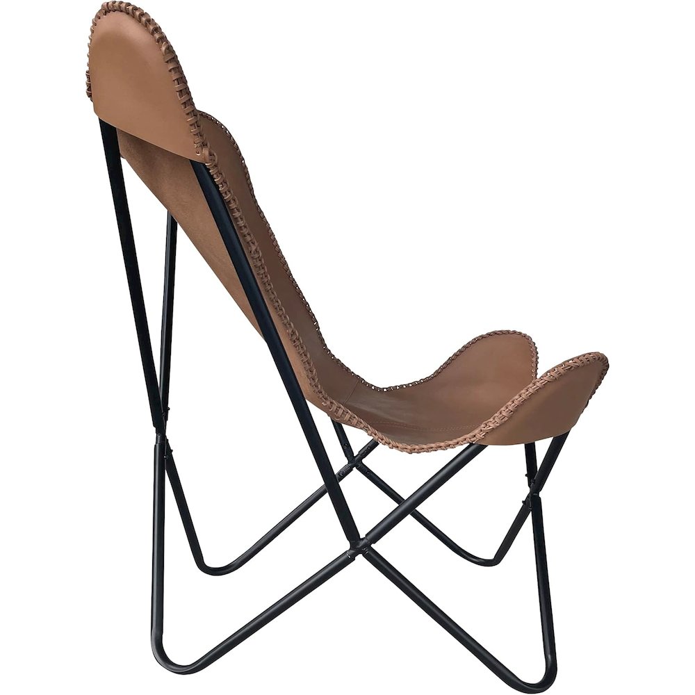 AmeriHome Genuine Leather Butterfly Chair - Light Tan. Picture 2