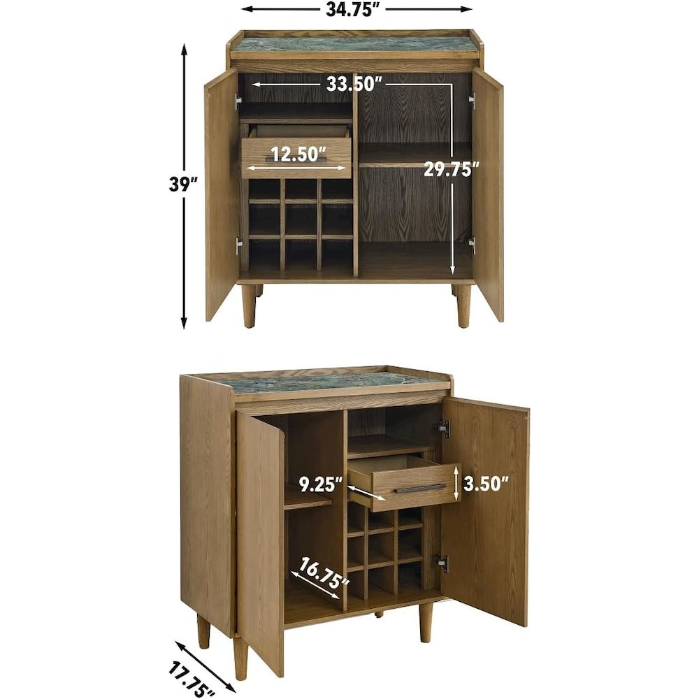 Novato Bar Cabinet with Sintered Stone Inlay Top. Picture 6