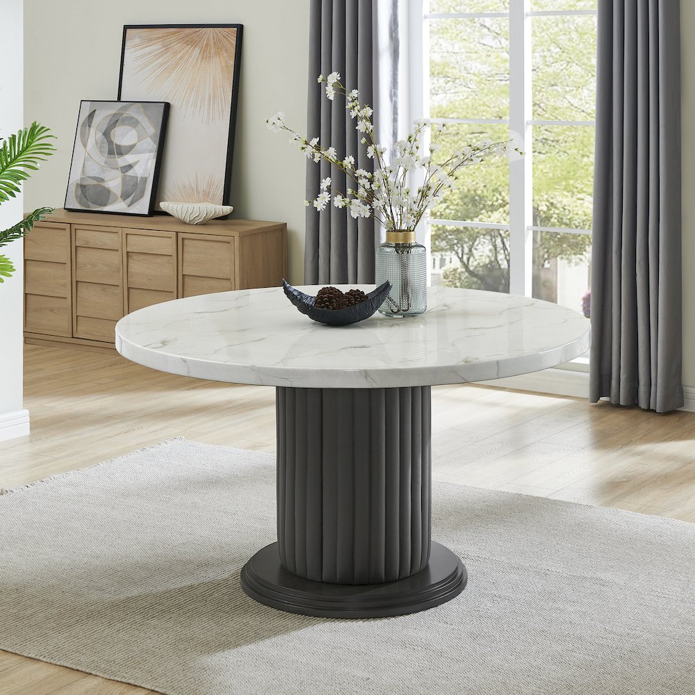 Valencia 5-Piece 54" Round White Faux Marble Dining Set. Picture 8