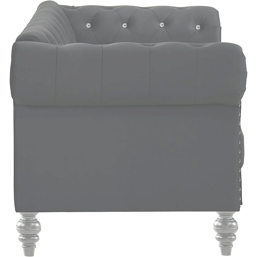 Furniture Emma Velvet Fabric Sofa with Rolled Arms in Gray. Picture 3